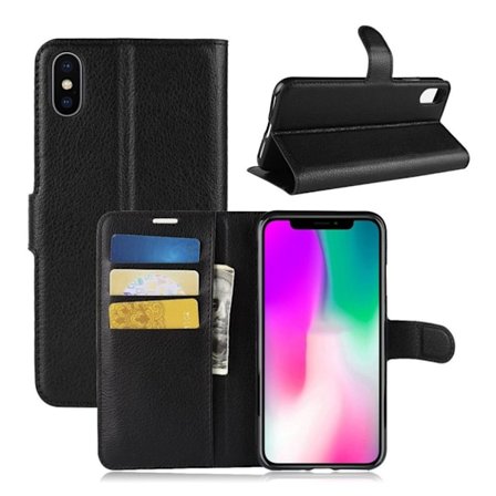 iPhone Xr beskyttelses deksel av syntetisk skinn med litchi tekstur - svart