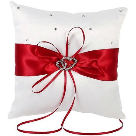 Bröllopsringskudde Rosett Fläck Dubbla Hjärtan Diamanter Bröllopsringskudde Bärkudde Med Rosett Röd
