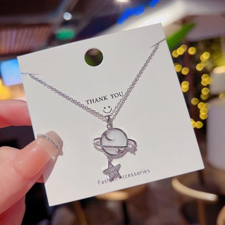 Kvinner Halskjede Kjede Choker Anheng Smykker Jenter Gave Mote Planet Mikroinnlagt titanstål Silver