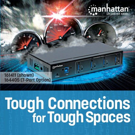 Manhattan MH USB Hub, USB 3.0, Industrial Hub, Black, 7 Ports, Brown B