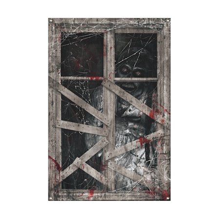 Halloween-aiheinen pelottava muumio-ikkunakoristelu Halloween-kauhuelokuvan haamuteatterin ovi-ikkunan peitejuhlat