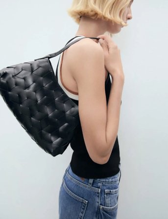 Mango Knitted Top With Contrast Details - Black - XS