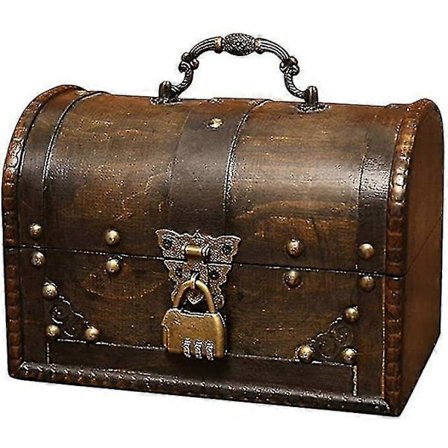 Träskattkista, Piratskattkista Förvaringslåda Med Framhänglås, Unik Handgjord Vintage Design, Lämplig (8,5 * 5 db