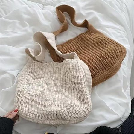 Japanese Women Knitted Shoulder Bags Large Capacity Weave Shopping Crossbody Handbag Girls Fashion Versatile Travel Totes Bags