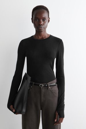 COS Women's Crew-Neck Merino Wool Top in Black