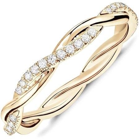 14K gullbelagt kubisk zirkonia tvinnet tau evighetsbånd for kvinner-----Gult gull (Størrelse 7)