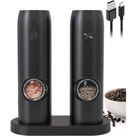 Elektrisk Peberkværn med Base, Genopladelig Salt- og Peber Sæt