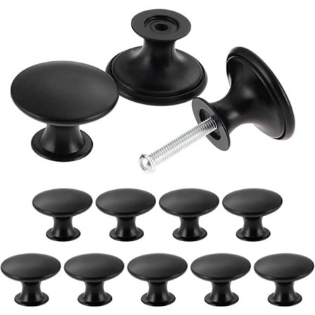 12-pakning Vintage Chic Skapknotter - Antikke Kjøkkenskuffhåndtak - 30mm Runde Møbelknotter - Svart