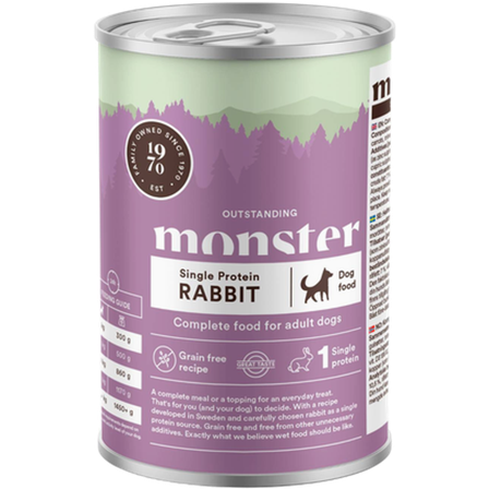 Monster Pet Food - Dog Adult Single Rabbit Burk 400 g - Hund - Hundefôr & hundemat - Våtfôr & våtmat - ZOO.no