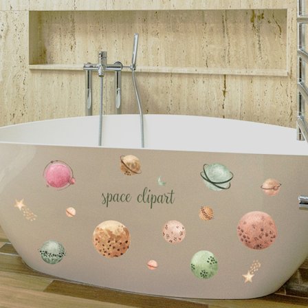 #6 st universe planet badkar väggdekaler 15x20cm#