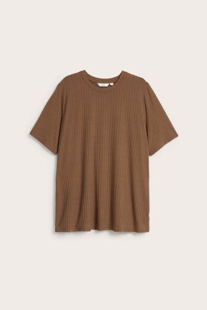 Kappahl | Lang ribbestrikket T-skjorte Brun L | Brun