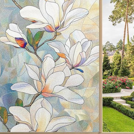 Vinduesfilm Privatliv Blomst Farvet Glas Dekorativ Vinduesfilm Solblokerende Mærkater Beklædning til Hjemmet Varmekontrol 45x100cm