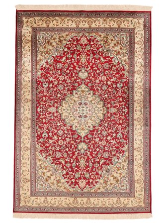 Kashmir Pure Silke 24/24 Quality Tæppe 126X187 Brun/Mørkerød Silke, Indien