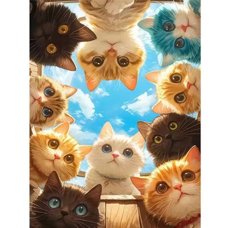 DIY Diamantbroderi Katt Tecknad Målning Djur Full Rund Borr Mosaik Kattunge Heminredning