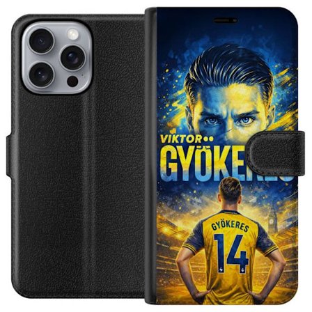 Yhteensopiva Lompakkokotelo Apple Apple iPhone 16 Pro Max Viktor Gyökeres jalkapallojuliste keltaisella ja sinisellä värimaailmalla, dramaattinen s