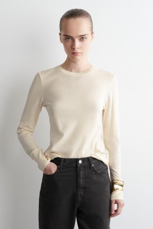 COS Women's Cotton Jersey Long Sleeve Top in White