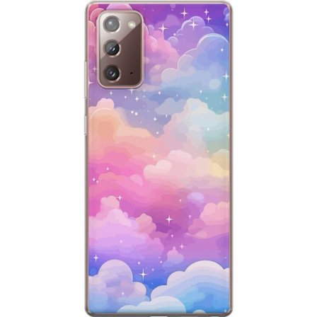 Yhteensopiva Puhelinkuori Samsung Galaxy Note20 Söpö yksisarvinen, jolla on sateenkaarivärinen tukka tähtitausta vasten kawaii-tyylillä