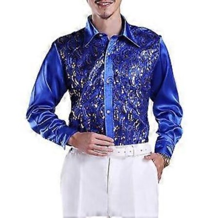 Lyxig Paljettprydd Skjorta för Män, Kavajslag, Långärmad, Enkelknäppt, Bröllops- och Scenskjorta, Slim Fit, Formell och Ledig Skjorta, Toppar (L 