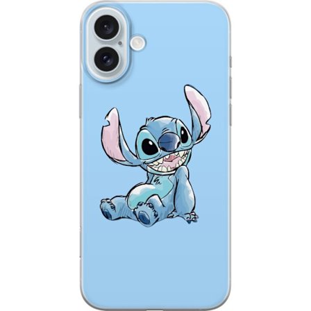Kompatibelt Mobildeksel til Apple iPhone 16 Plus Håndtegnet illustrasjon av sittende Stitch mot lysblå ensfarget bakgrunn