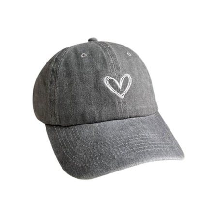 Love Heart Broderi Baseball Caps Distressed Faded Cap GRÅ