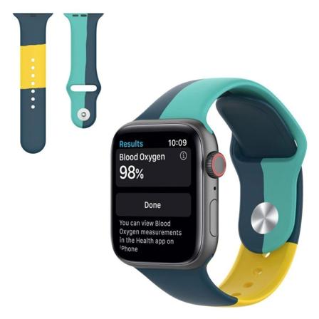 Apple Watch Series 6 / 5 40mm kolmivärinen silikonikellonauha - Harmaa / Sininen / Keltainen / Koko: L Multicolor