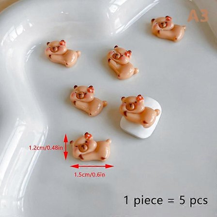 5 STK Tegneserie Neglekunst Tilbehør Bløde Søde Brune Capybara Harpiks Negle Charms DIY Kawaii Negledekorationer Forsyninger