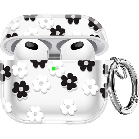 Tillämpligt Air_sPods pro2 case transparent blomma case case all inclusive case Black and white flowers