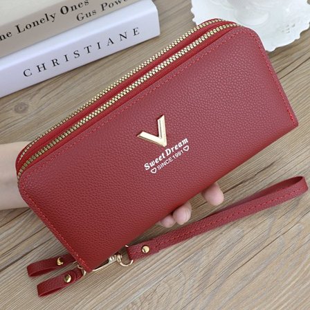 Dame Dobbelt Lynlås Pung - Rød