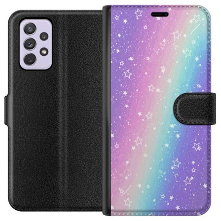 Kompatibel Tegnebogsetui til Samsung Galaxy A52s 5G Rainbow-farvet pastelbaggrund med hvide stjerner og glitrende prikker i blød overgang
