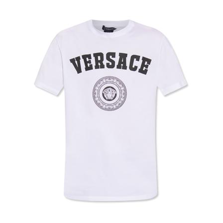 Versace, T-shirt with logo Wit, Heren, Maat:XL,Katoen,print