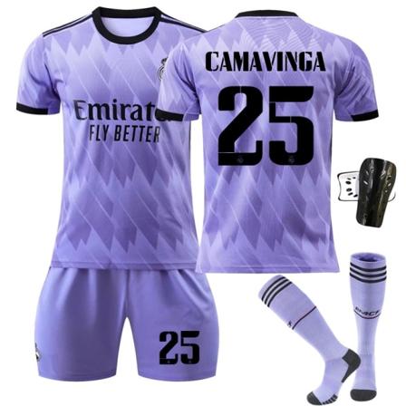 Real Madrid Stadium Away Purple Football Kit nro 25, jossa sukat + suojavarusteet, lasten koko 22 - Perfet