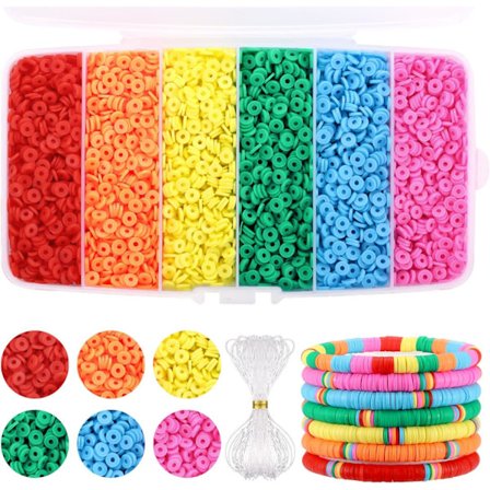 6000 kpl savihelmiä rannekorunvalmistussarja, sateenkaaren heishi-helmet polymeerisavihelmet korujen valmistukseen, ystävyysrannekorusarja tytöille 