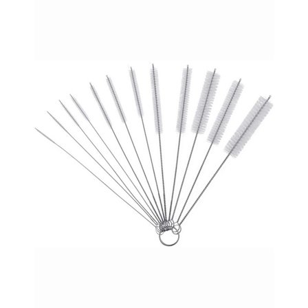 10-pak rustfri stål rengøringsbørstesæt med hængering, nylonbørster til sugerør, flasker, smalle rør