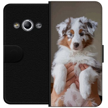 Yhteensopiva Lompakkokotelo Samsung Galaxy Xcover 3 Söpö pentu - Pörröinen pentu sinisillä silmillä lähikuvassa