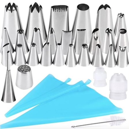 Rustfrit stål rørdyse sæt - 32 dele, inklusive tud, pose og konnektor - kagebageværktøj, husholdnings kage rørpose konverter