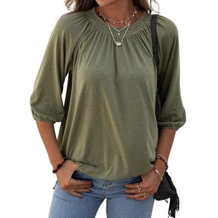 Kvinnors T-shirt Modekläder 3/4 Ärm Plisserad Basic Topp För Att Gå På Semester Bär