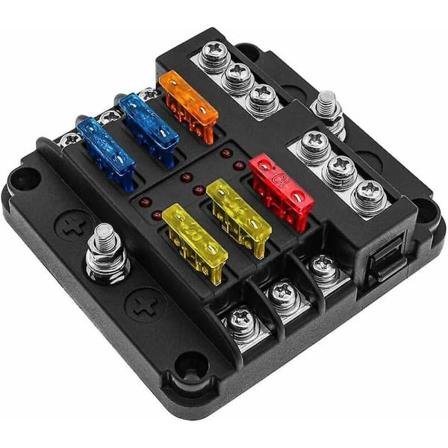 6-vejs 12V sikringsboks, sikringsholder blad sikringsblok med 16 sikringer 6 LED indikatorlamper Dæksel til 12V/24V bil køretøj båd marine lastbil S