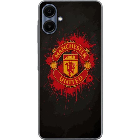 Kompatibelt Mobildeksel til Samsung Samsung Galaxy A06 Manchester United logo i rød og gul farge med røff sportslig bakgrunn