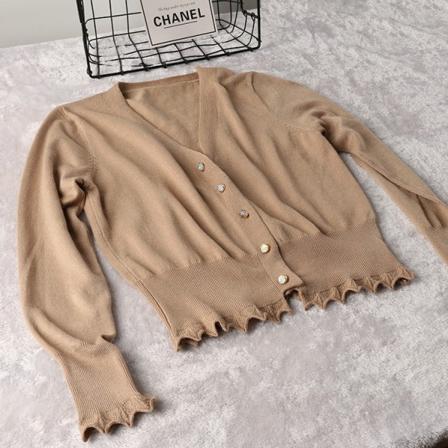 Damstickad Höst Vinter Tröja Cardigan Långärmad Mercerized Bomull Solskyddskläder Camel L