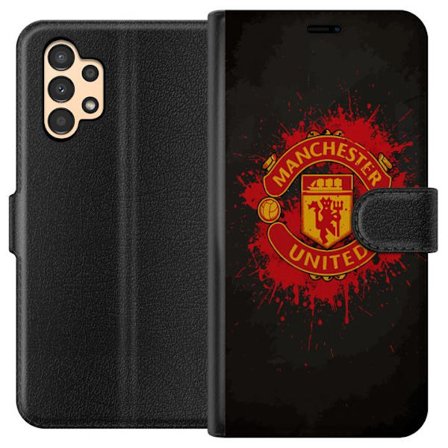 Kompatibelt Lommeboketui til Samsung Samsung Galaxy A13 Manchester United logo i rød og gul farge med røff sportslig bakgrunn