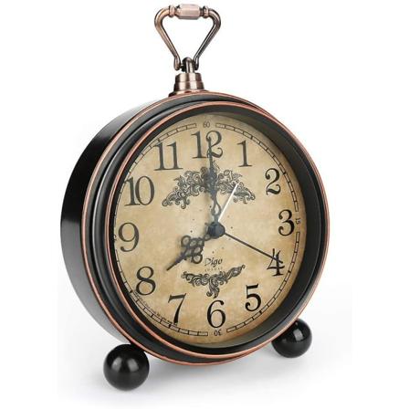 Wekity Retro Bordvekkerklokke Batteridrevet Stille Kvartsbevegelse HD Glass Brown