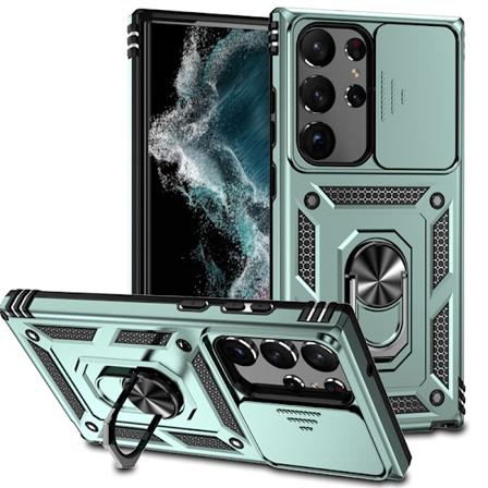 Anvendelig til SM Note 20Ultra Ring Push Window Mobiltelefon Etui To-i-én Beslag Anti-fald Beskyttende Cover Dark green