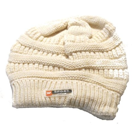 Stickat mössa Beige
