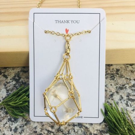 Crystal Holder Cage Necklace Crystal Net Metal Halsband GULD