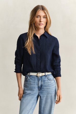 GANT Damen Regular Fit Leinen Bluse (44) Marineblau
