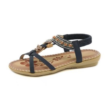 Sommarsandaler för dam 2025 Boho Eleganta med Strass - Äkta Läder Flip Flops