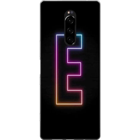 Yhteensopiva Puhelinkuori Sony Sony Xperia 1 Minimalistinen neonkirjain E kirkkaissa väreissä tummaa taustaa vasten modernissa ja tyylikkäässä mu