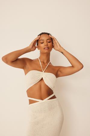 Romee Strijd x NA-KD Haut en maille à cordon de serrage - Crop tops - OffBlanc - XX-Large