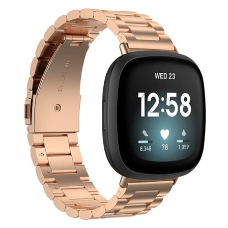 Fitbit Sense 2 / Versa 4 klockarmband i rostfritt stål med tre pärlor - Roséguld