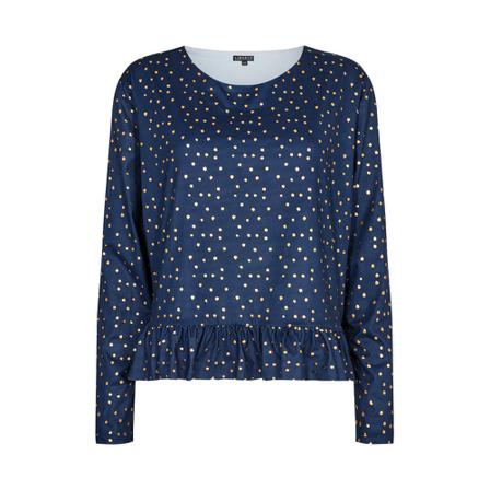 Liberté Liberté - Alma Frill T-shirt LS, 9557 - Navy Gold Dot Blå, Dame Bluser, Størrelse: S/M